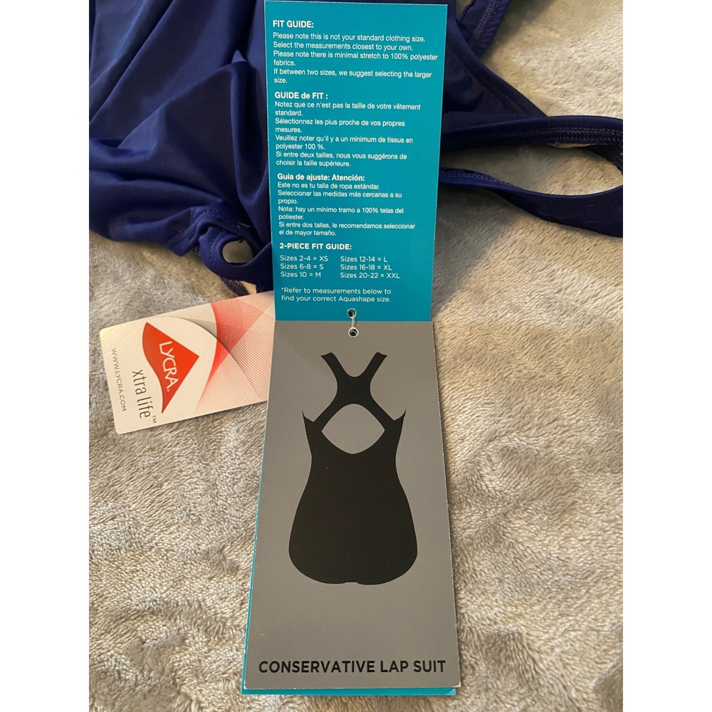 NWT Dolfin Swimsuit 34/8L Navy Aquashape Conservative Lap Suit Racerback One PC - Picture 10 of 12